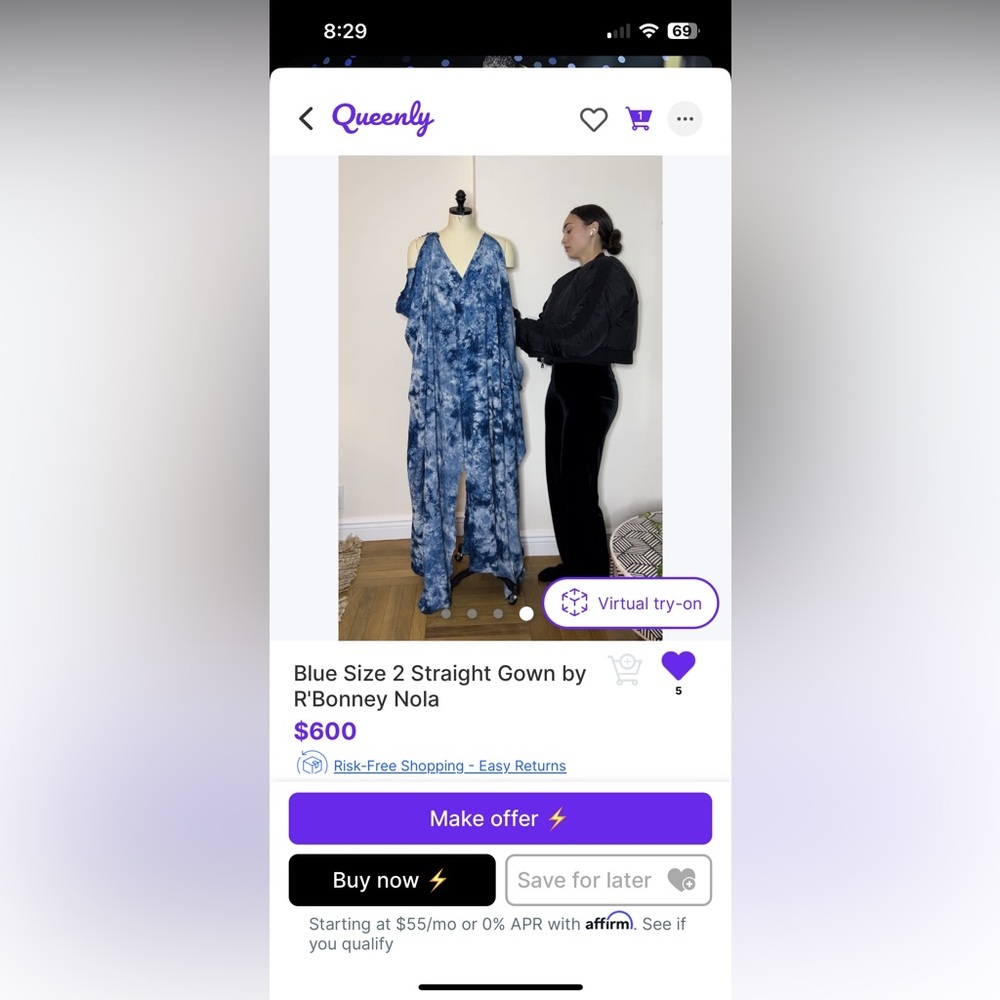 R'Bonney Nola Blue Tie-Dye Kaftan Gown Long V-Neck Size 2